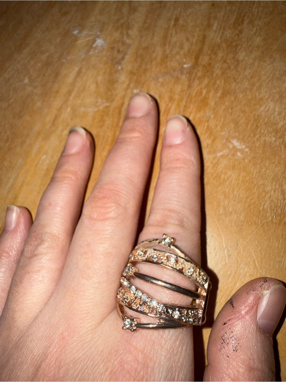 Gold Multi-Band Crystal Statement Ring